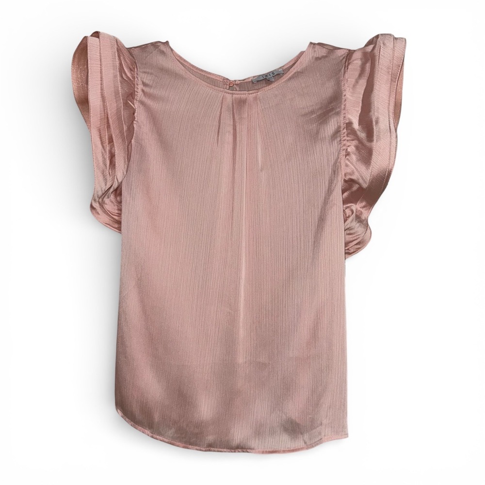 IRIS BASIC Women's Pink Ruffle Sleeve Sheer‎ Blouse Top Size L